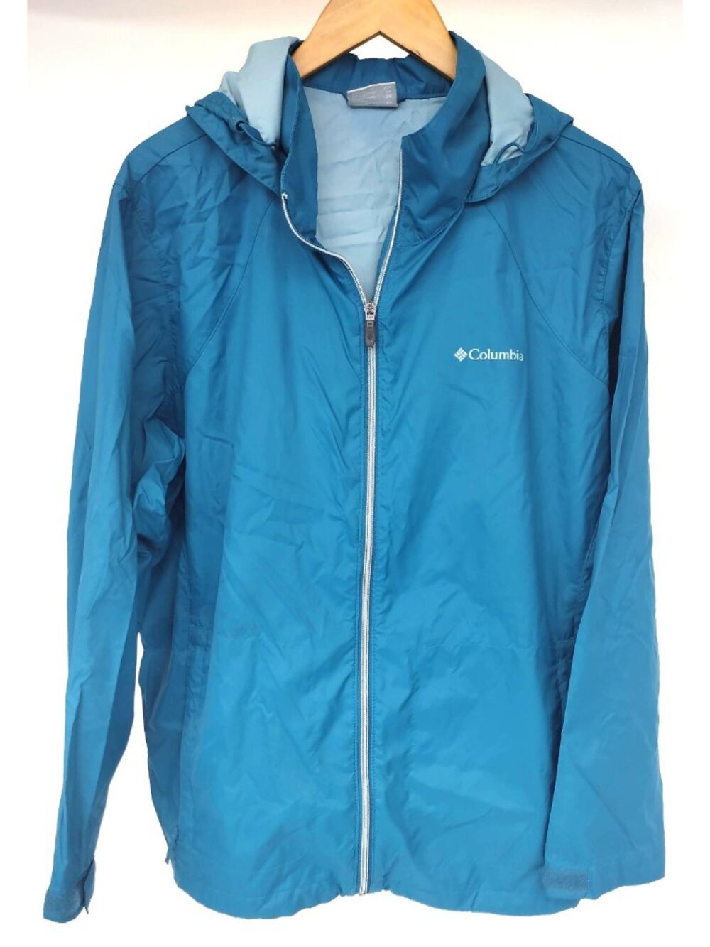 Columbia Blue Teal Packable Rain Jacket Rain Shell Women's 2XL *read*